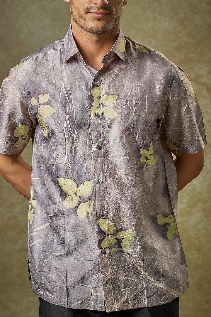 Grey Mulberry Silk Party Wear Shirt by Coral by Seema Men at Pernia's Pop Up Shop