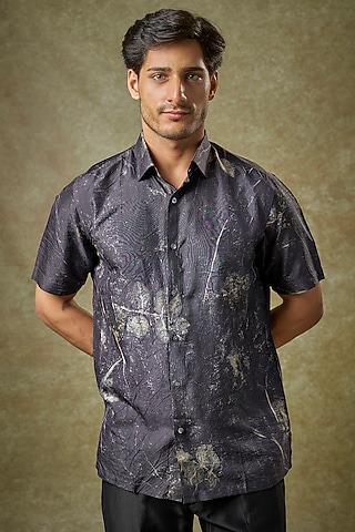 Charcoal Mulberry Silk Shirt by Coral by Seema Men