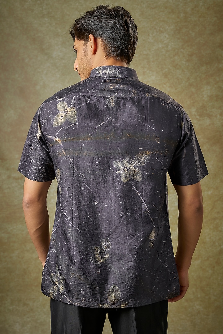 Charcoal Mulberry Silk Party Wear Shirt by Coral by Seema Men at Pernia's Pop Up Shop