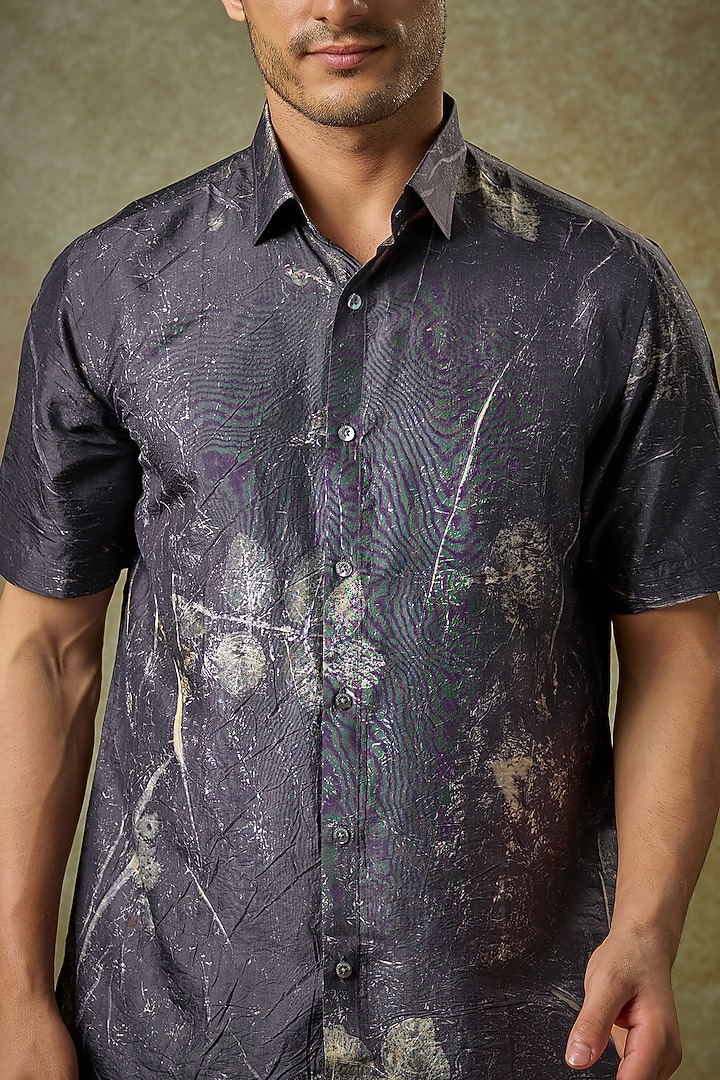 Charcoal Mulberry Silk Party Wear Shirt by Coral by Seema Men at Pernia's Pop Up Shop