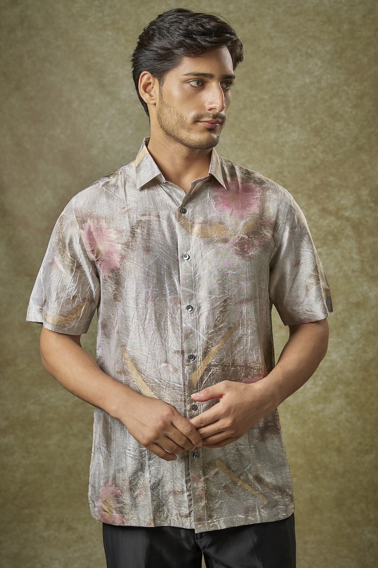 White & Grey Mulberry Silk Shirt by Coral by Seema Men