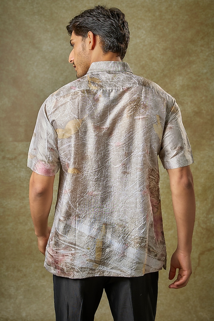 White & Grey Mulberry Silk Party Wear Shirt by Coral by Seema Men at Pernia's Pop Up Shop