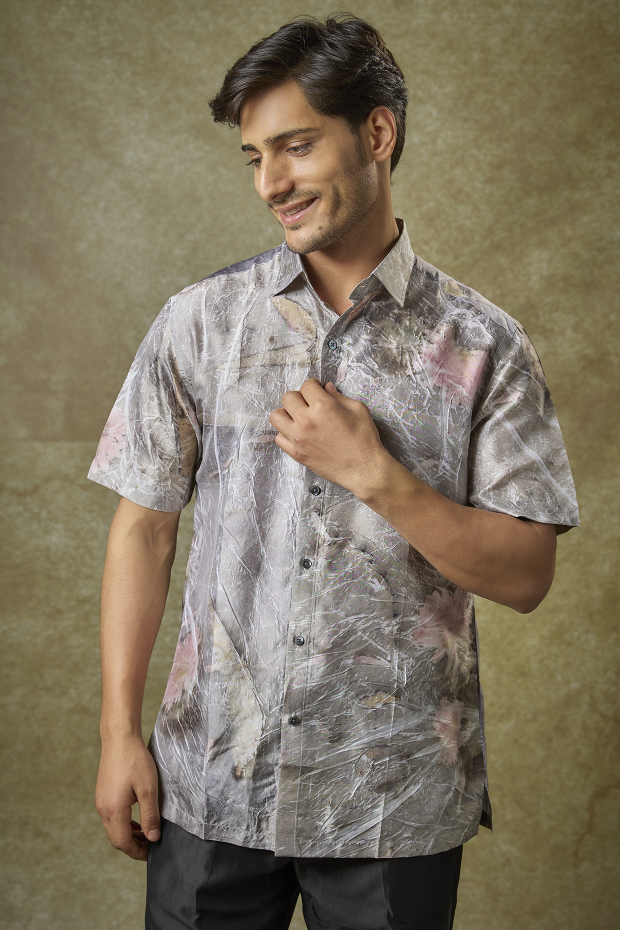 Grey Mulberry Silk Shirt by Coral by Seema Men