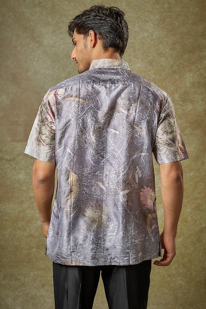 Grey Mulberry Silk Party Wear Shirt by Coral by Seema Men at Pernia's Pop Up Shop