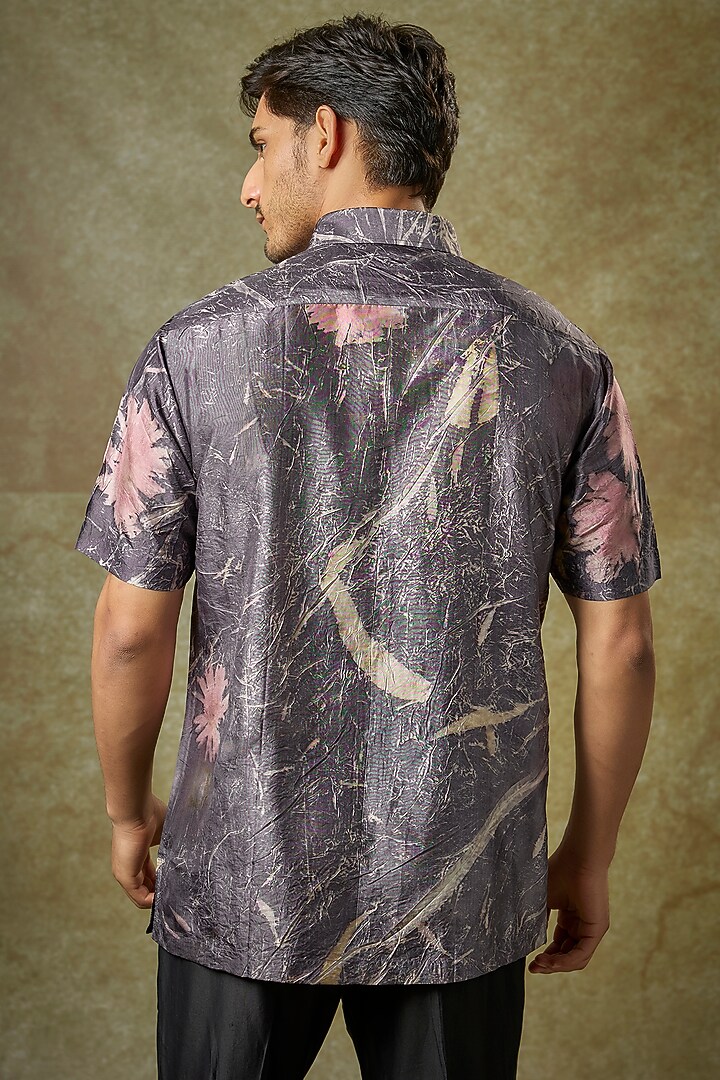 Dark Grey Mulberry Silk Party Wear Shirt by Coral by Seema Men at Pernia's Pop Up Shop