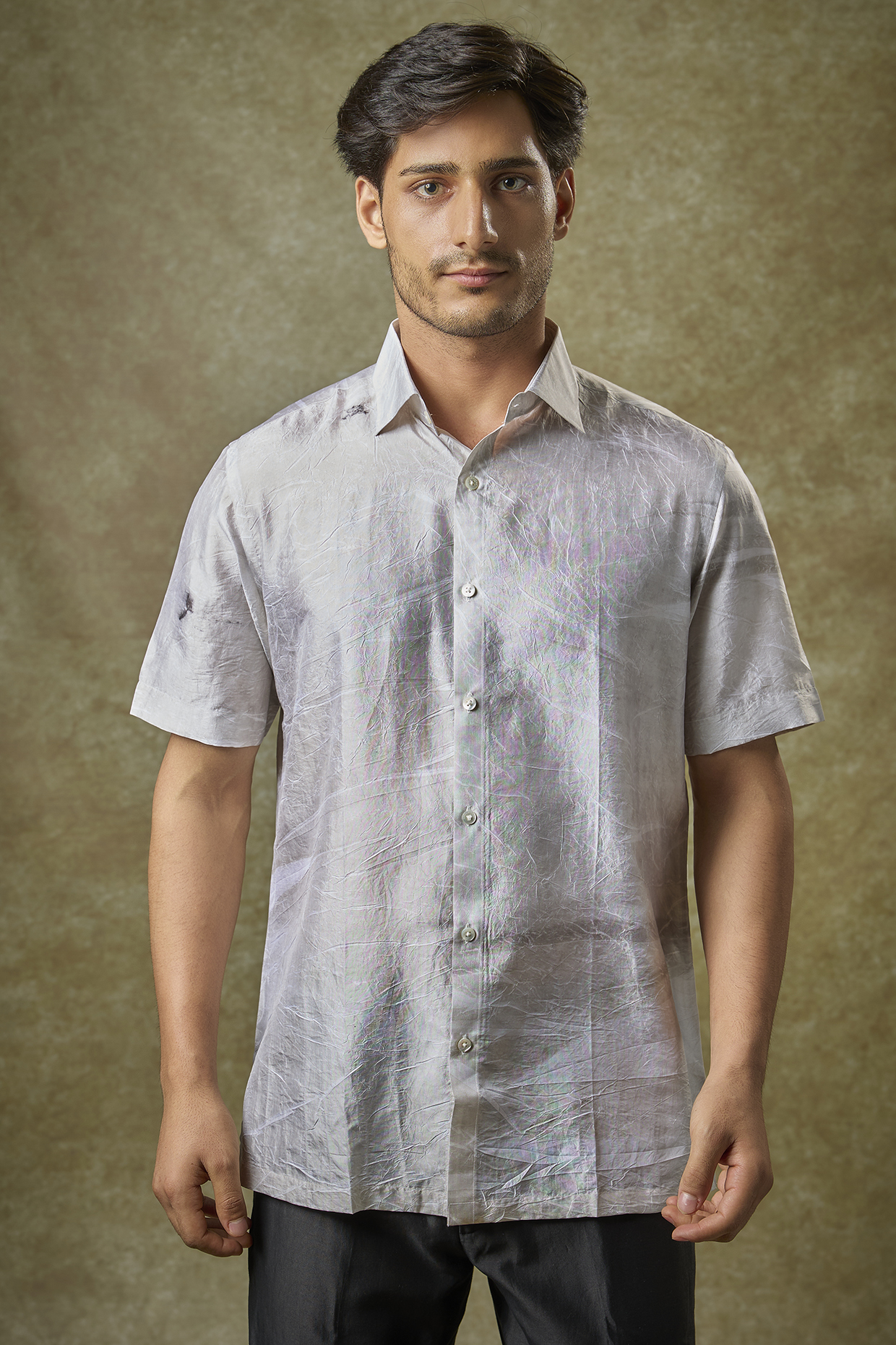 Light Grey Mulberry Silk Shirt by Coral by Seema Men