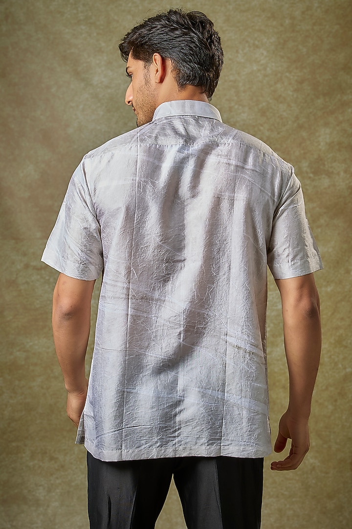 Light Grey Mulberry Silk Party Wear Shirt by Coral by Seema Men at Pernia's Pop Up Shop