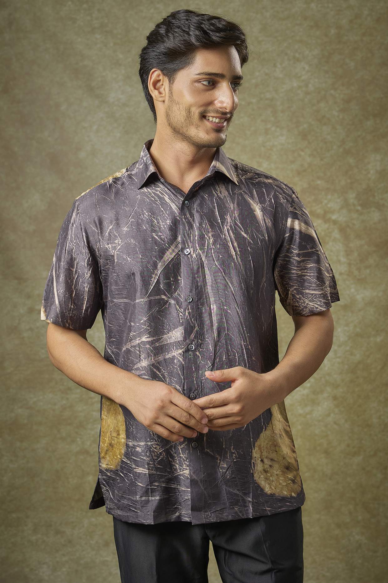Grey Mulberry Silk Shirt by Coral by Seema Men