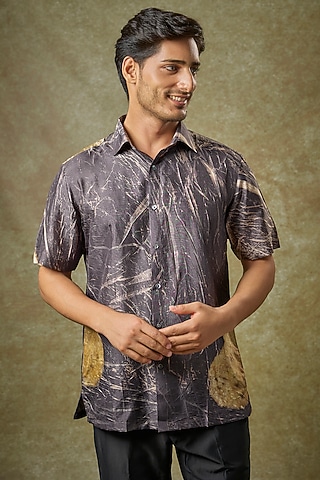 Grey Mulberry Silk Shirt by Coral by Seema Men