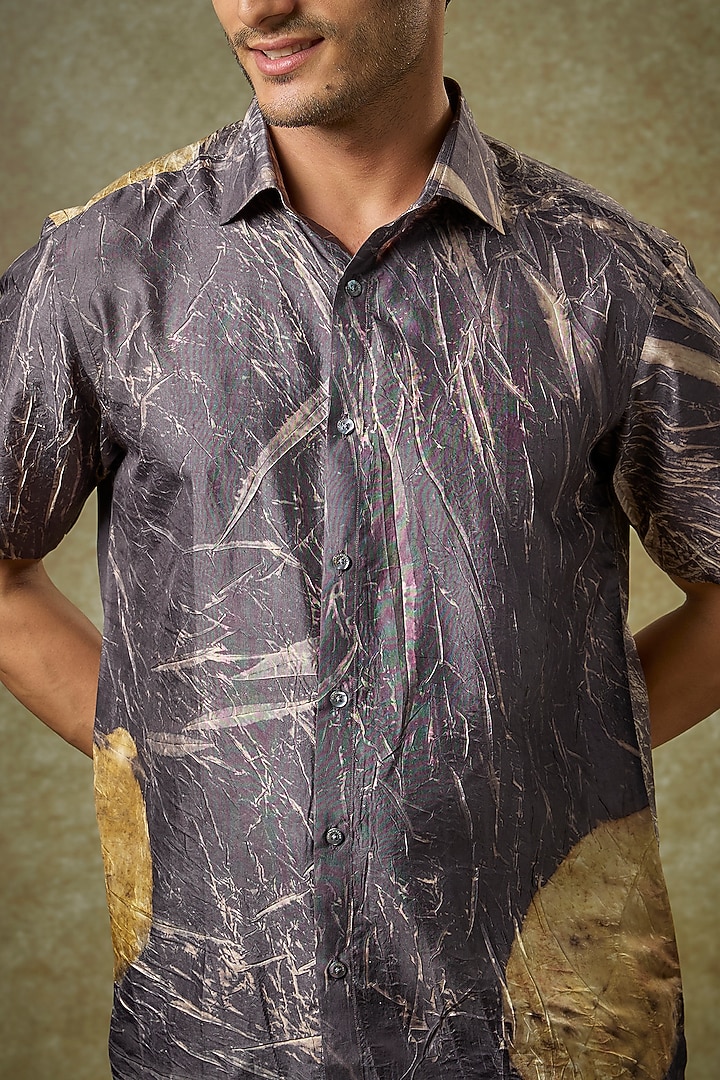 Grey Mulberry Silk Party Wear Shirt by Coral by Seema Men at Pernia's Pop Up Shop
