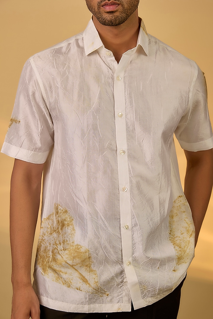 White Mulberry silk Party Wear Shirt by Coral by Seema Men at Pernia's Pop Up Shop