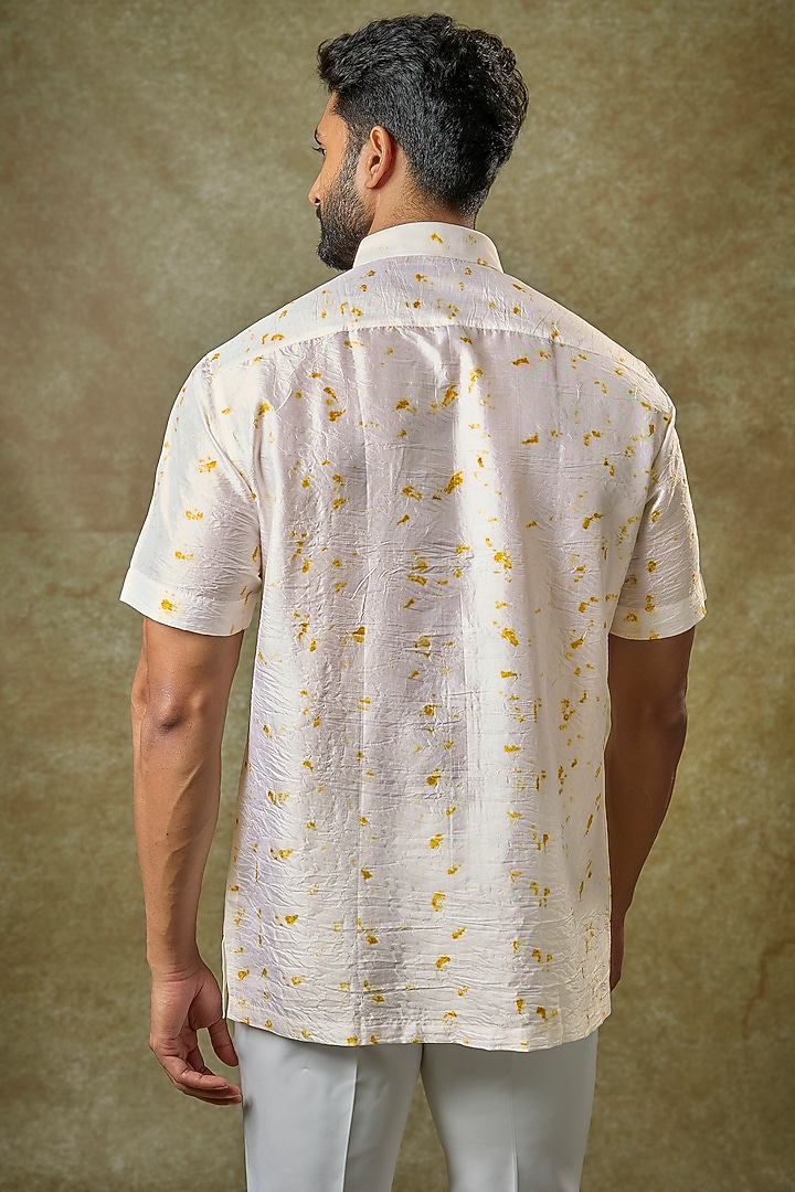 Ivory Mulberry Silk Printed Party Wear Shirt by Coral by Seema Men at Pernia's Pop Up Shop
