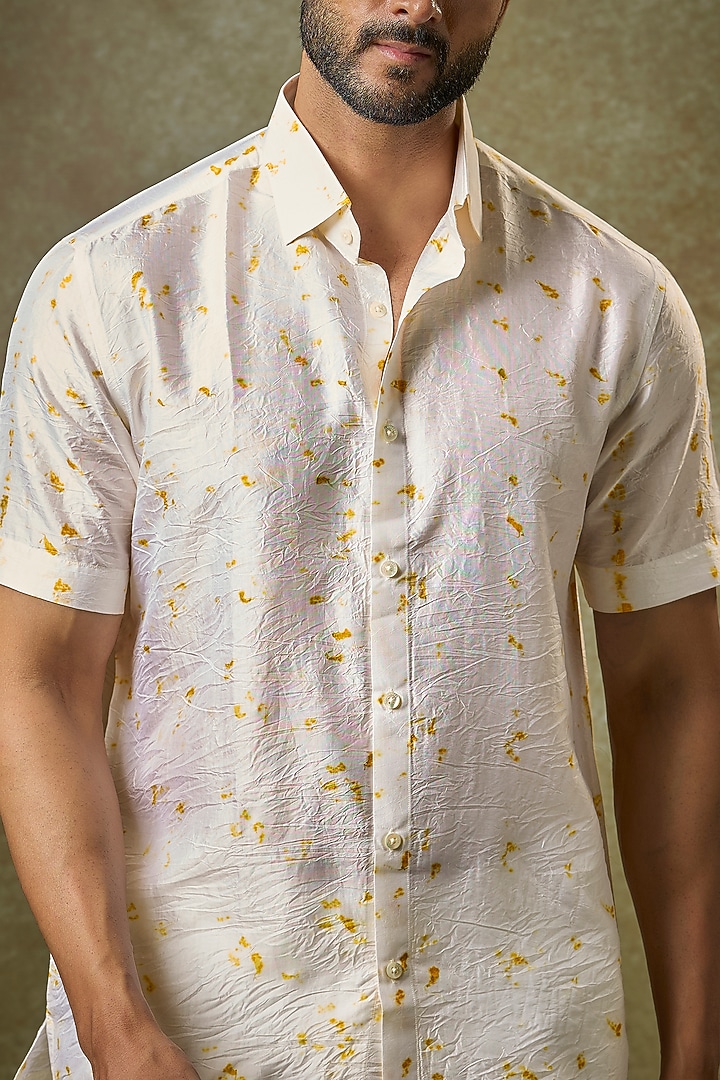 Ivory Mulberry Silk Printed Party Wear Shirt by Coral by Seema Men at Pernia's Pop Up Shop