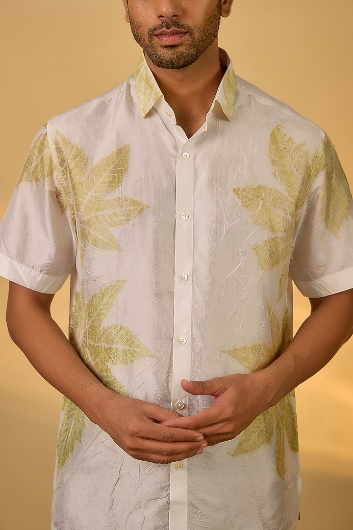White Mulberry silk Party Wear Shirt by Coral by Seema Men at Pernia's Pop Up Shop