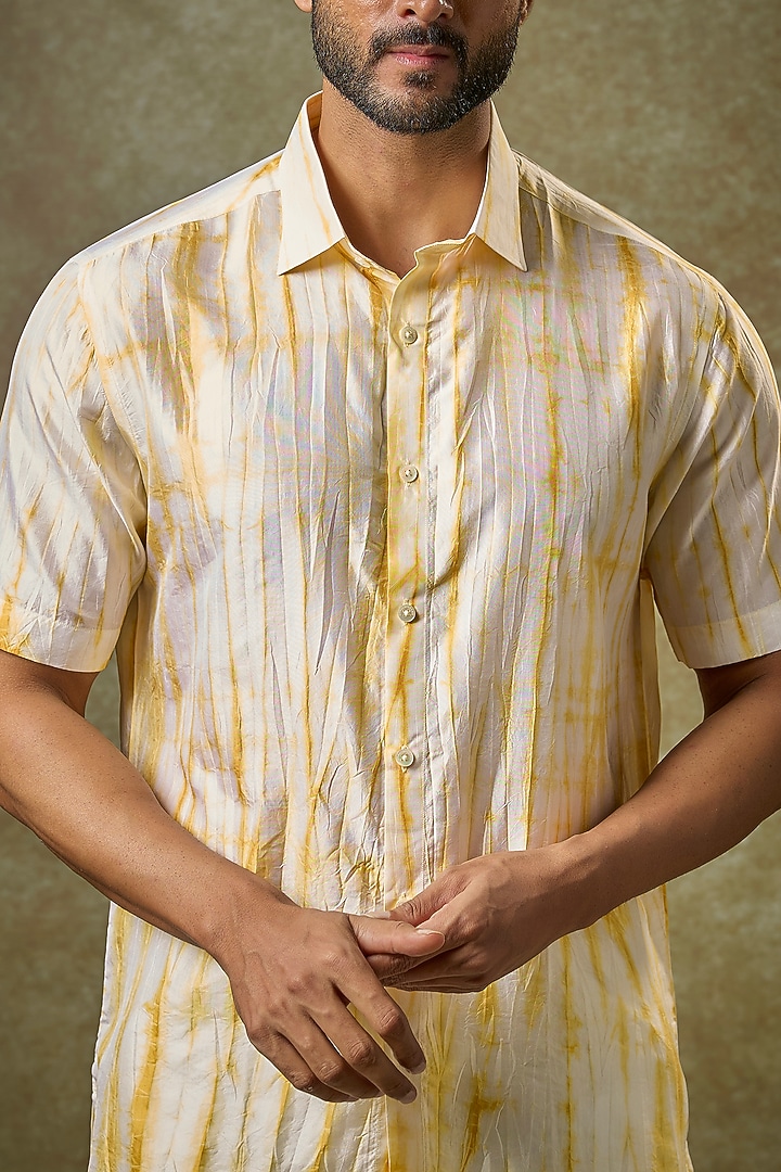 Yellow Mulberry Silk Party Wear Shirt by Coral by Seema Men at Pernia's Pop Up Shop