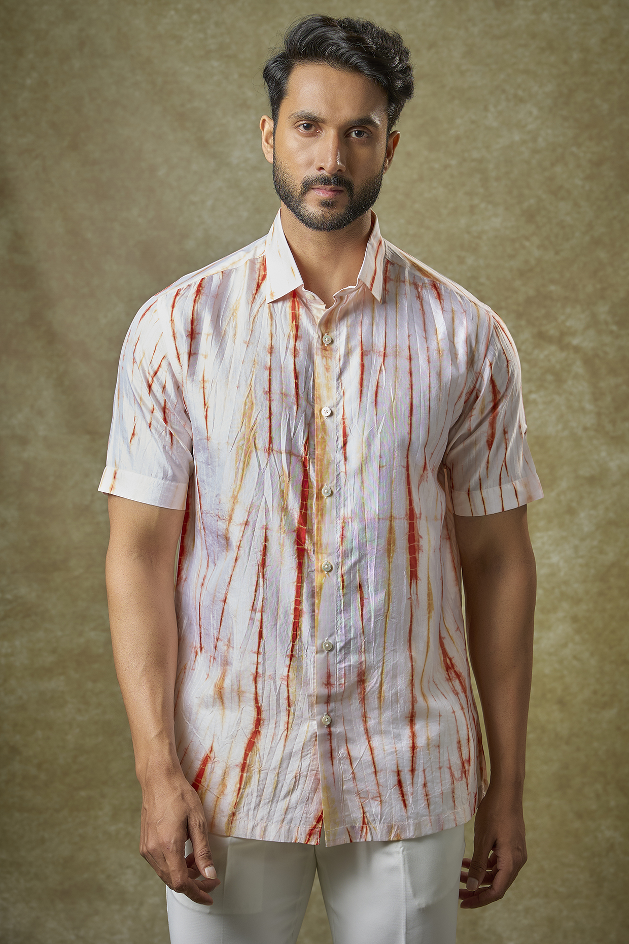 Red Mulberry Silk Shirt by Coral by Seema Men