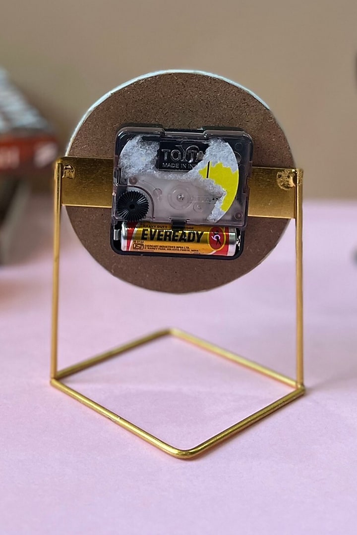 White Mother Of Pearl Round Desk Clock by Home Jewels by Cotton Indya at Pernia's Pop Up Shop