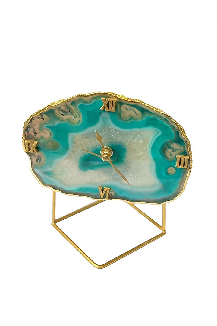 Green Brazilian Agate Desk Clock With Metal Stand by Home Jewels by Cotton Indya at Pernia's Pop Up Shop