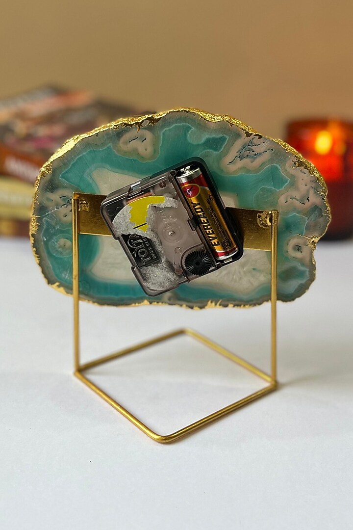 Green Brazilian Agate Desk Clock With Metal Stand by Home Jewels by Cotton Indya at Pernia's Pop Up Shop