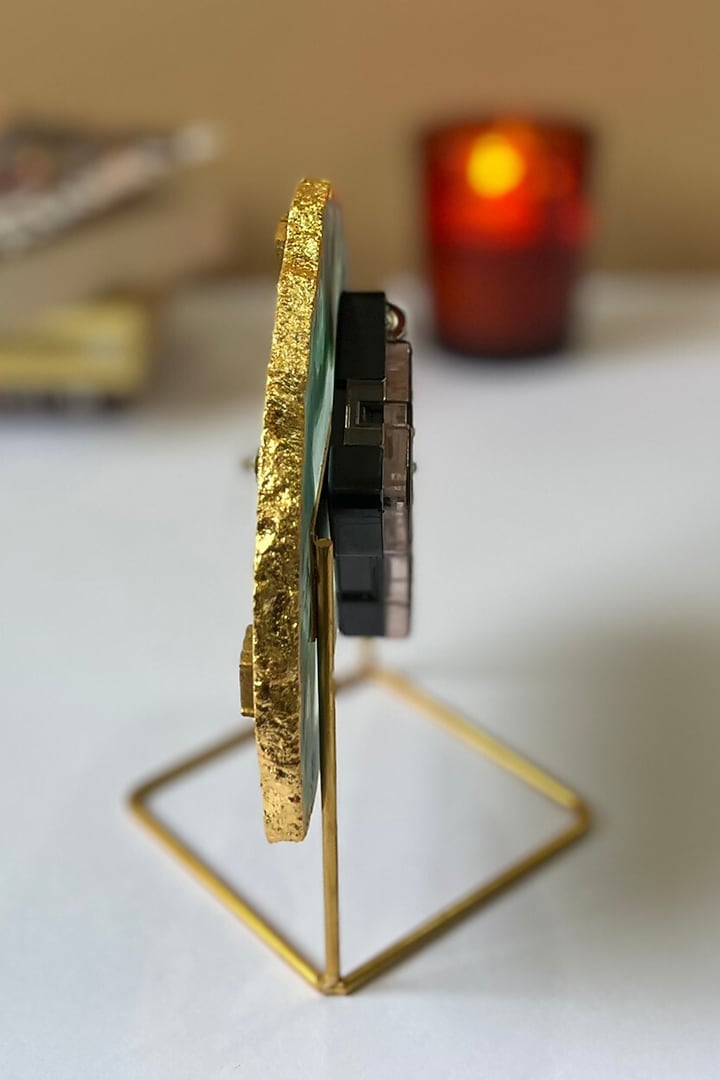 Green Brazilian Agate Desk Clock With Metal Stand by Home Jewels by Cotton Indya at Pernia's Pop Up Shop