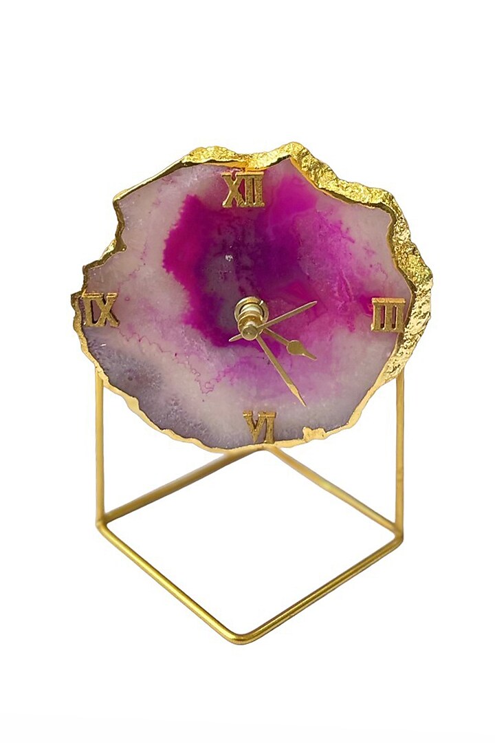 Pink Brazilian Agate Desk Clock With Metal Stand by Home Jewels by Cotton Indya at Pernia's Pop Up Shop
