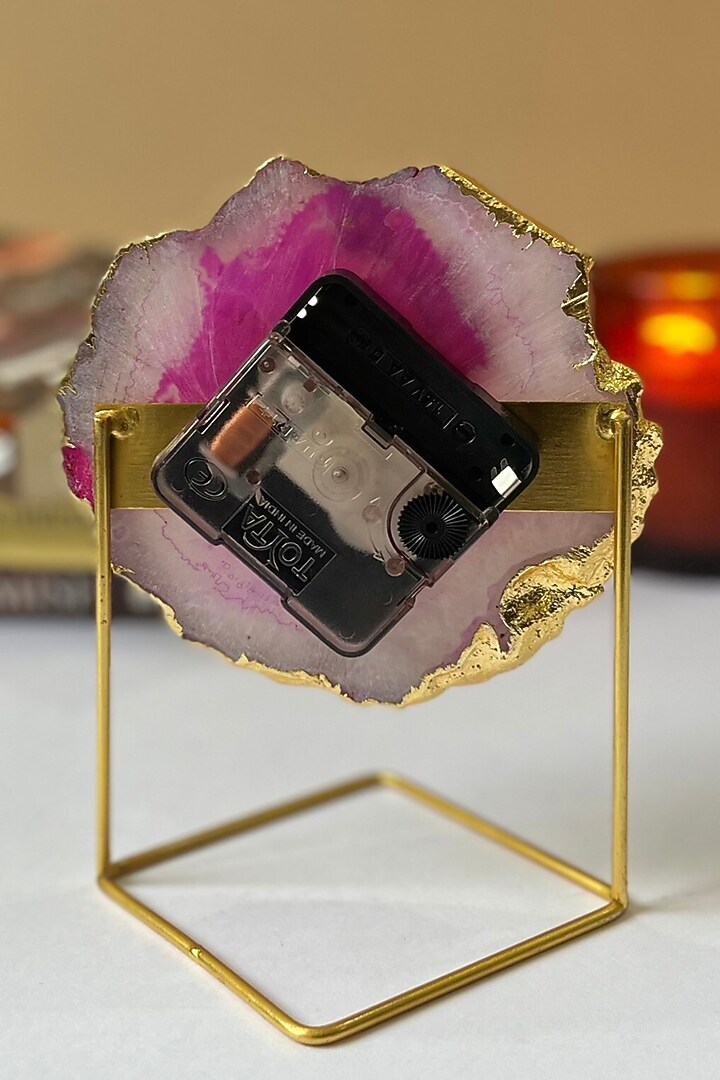 Pink Brazilian Agate Desk Clock With Metal Stand by Home Jewels by Cotton Indya at Pernia's Pop Up Shop