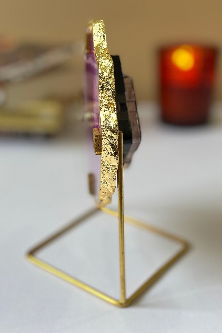 Pink Brazilian Agate Desk Clock With Metal Stand by Home Jewels by Cotton Indya at Pernia's Pop Up Shop