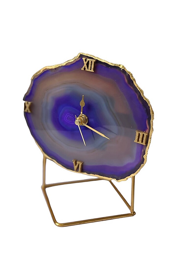 Purple Brazilian Agate Desk Clock With Metal Stand by Home Jewels by Cotton Indya at Pernia's Pop Up Shop
