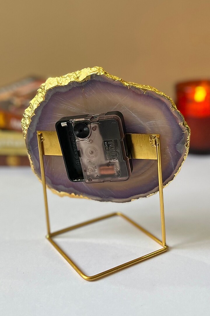 Purple Brazilian Agate Desk Clock With Metal Stand by Home Jewels by Cotton Indya at Pernia's Pop Up Shop