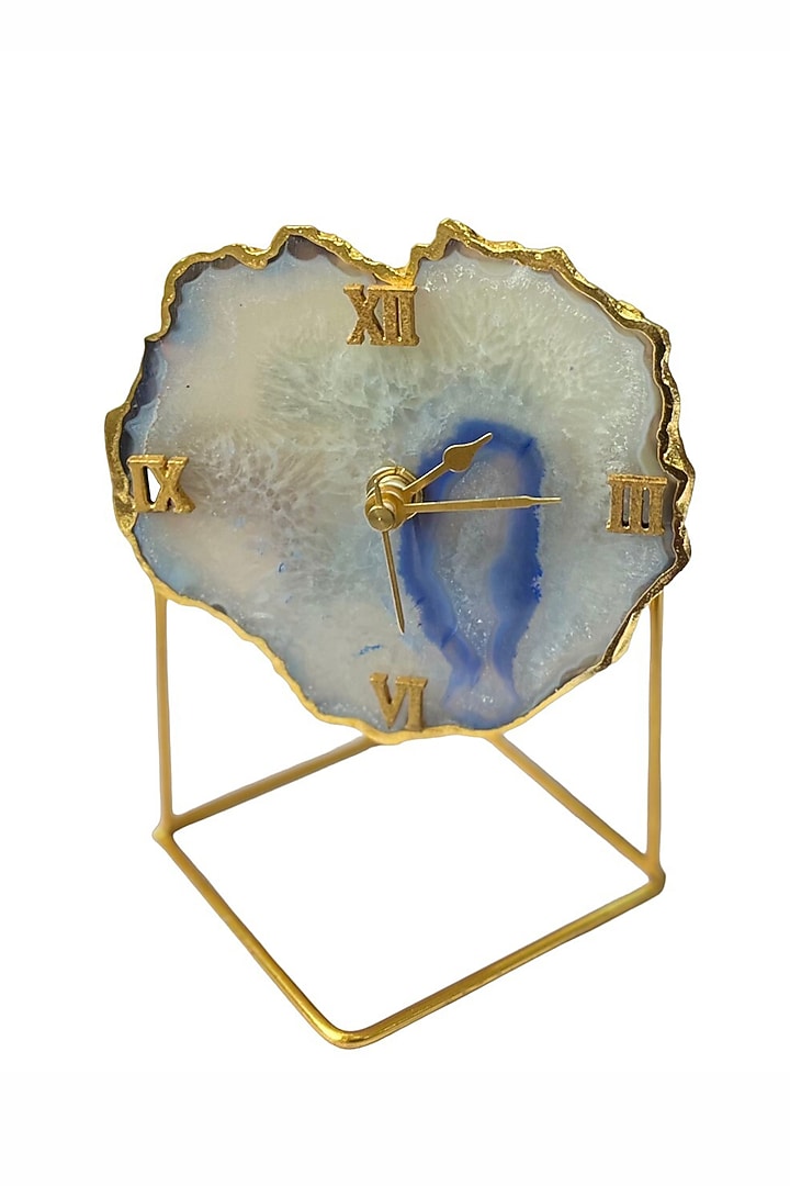 Blue Brazilian Agate Desk Clock With Metal Stand by Home Jewels by Cotton Indya at Pernia's Pop Up Shop