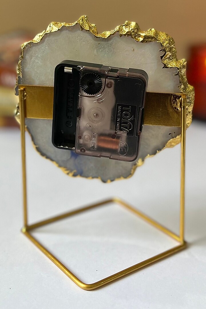 Blue Brazilian Agate Desk Clock With Metal Stand by Home Jewels by Cotton Indya at Pernia's Pop Up Shop