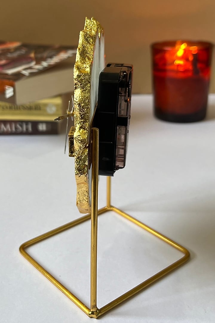 Blue Brazilian Agate Desk Clock With Metal Stand by Home Jewels by Cotton Indya at Pernia's Pop Up Shop