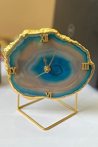 Turquoise Brazilian Agate Desk Clock With Metal Stand by Home Jewels by Cotton Indya