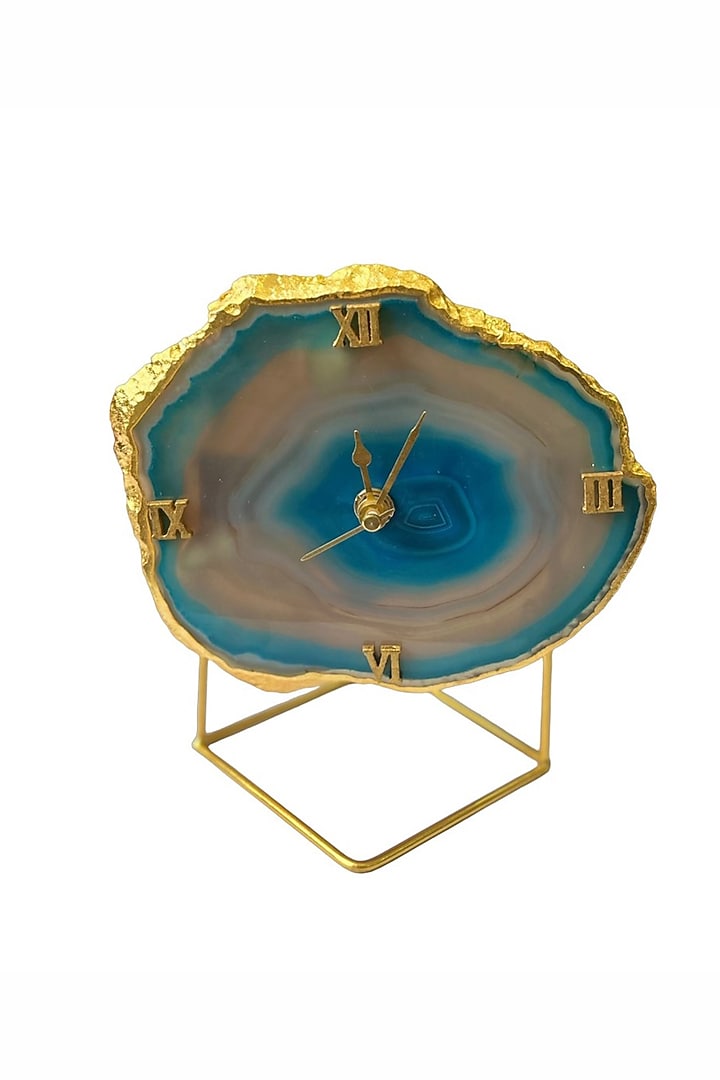 Turquoise Brazilian Agate Desk Clock With Metal Stand by Home Jewels by Cotton Indya at Pernia's Pop Up Shop