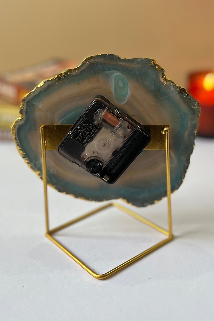 Turquoise Brazilian Agate Desk Clock With Metal Stand by Home Jewels by Cotton Indya at Pernia's Pop Up Shop