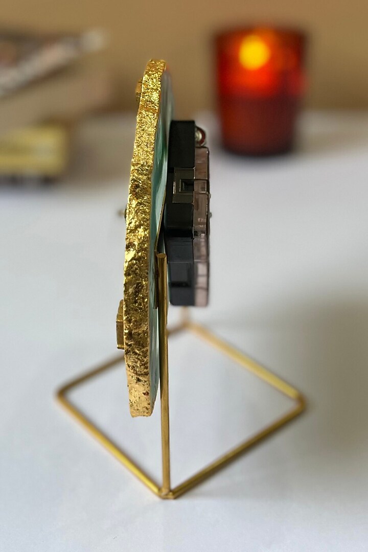 Turquoise Brazilian Agate Desk Clock With Metal Stand by Home Jewels by Cotton Indya at Pernia's Pop Up Shop