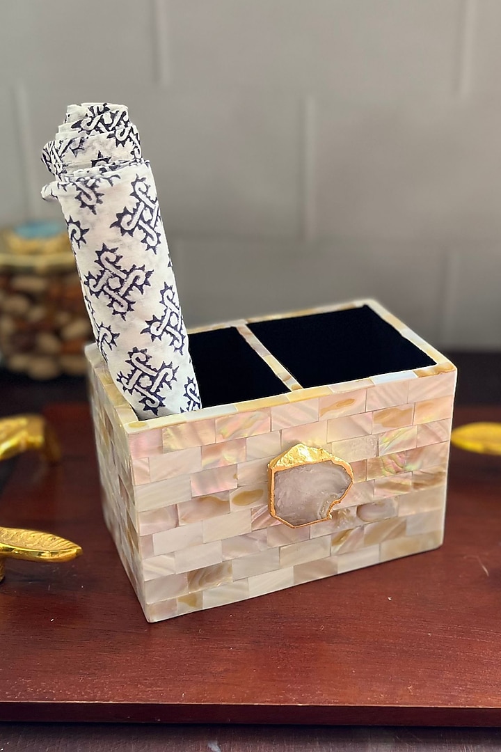 White Mother Of Pearl & Agate Cutlery Holder by Home Jewels by Cotton Indya at Pernia's Pop Up Shop