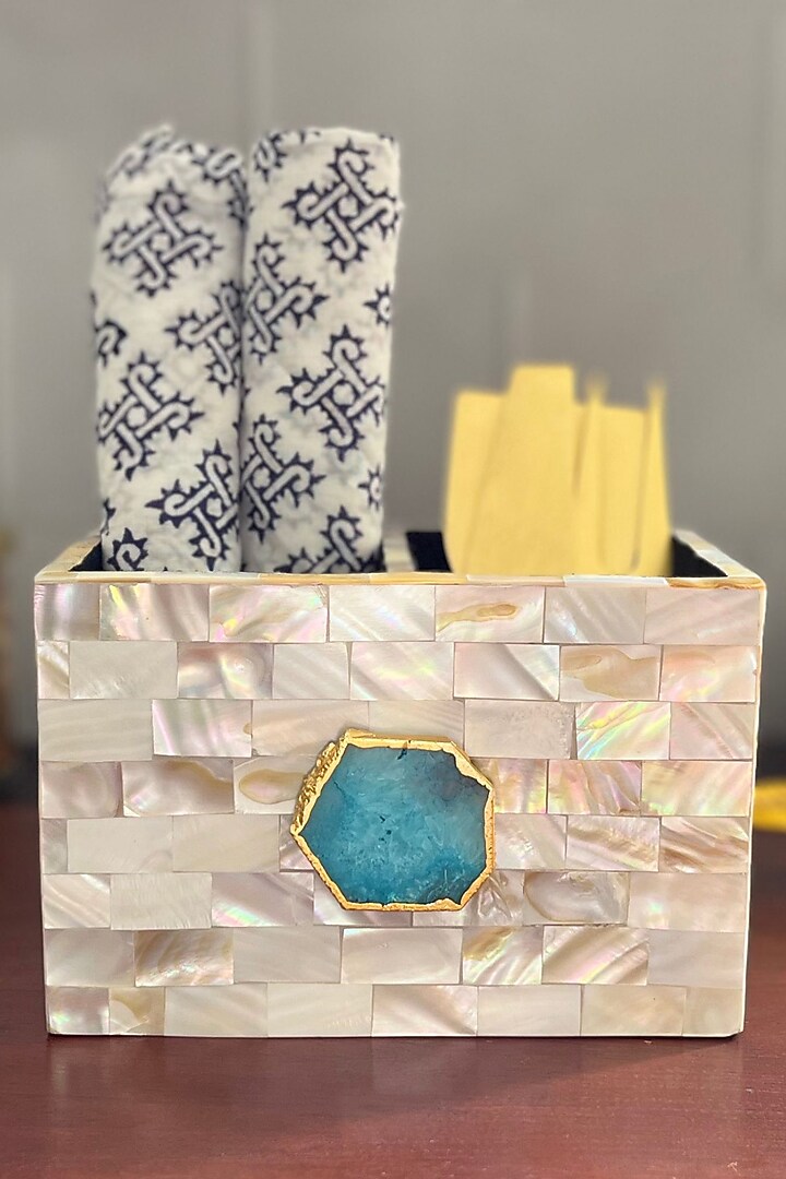 White Mother Of Pearl & Turquoise Agate Cutlery Holder by Home Jewels by Cotton Indya at Pernia's Pop Up Shop