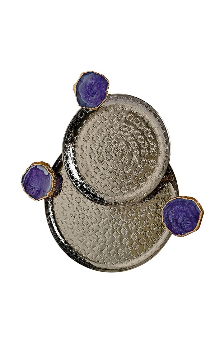 Purple Agate Round Aluminum Tray (Set Of 2) by Home Jewels by Cotton Indya at Pernia's Pop Up Shop