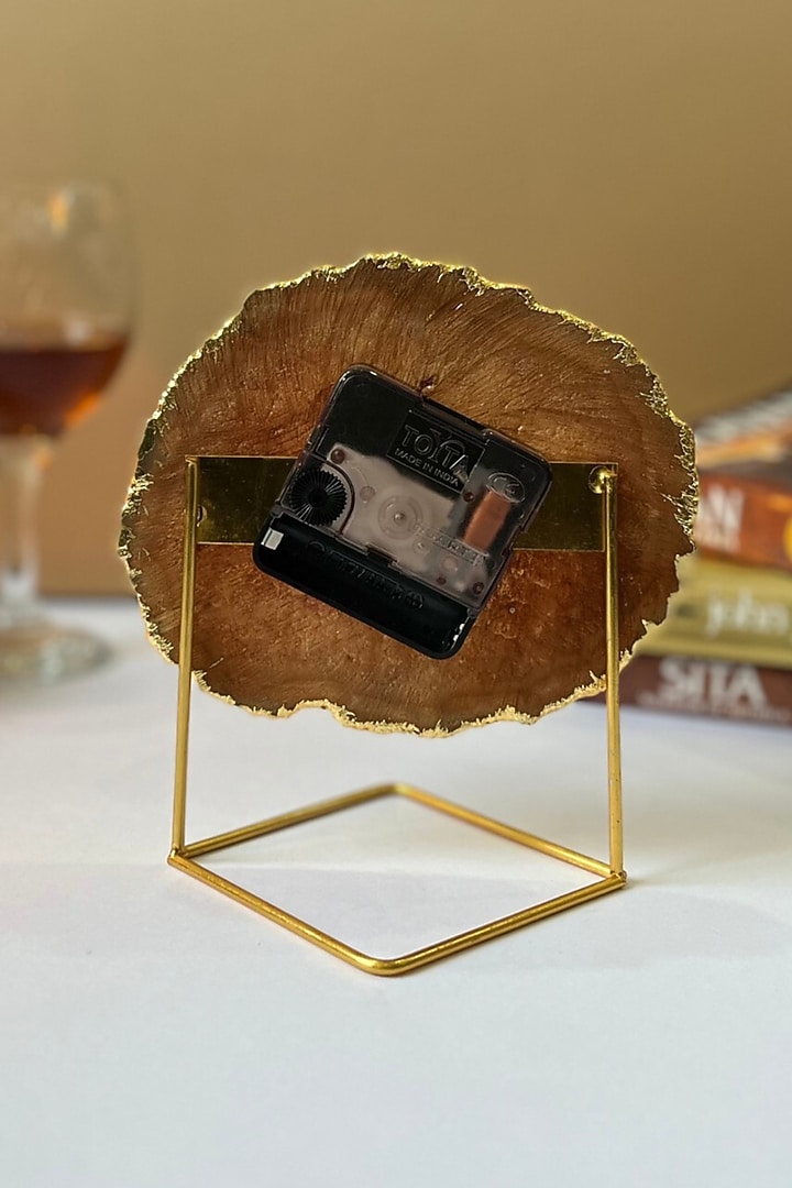 Brown Agate Desk Clock With Metal Stand by Home Jewels by Cotton Indya at Pernia's Pop Up Shop