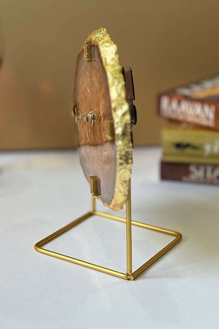 Brown Agate Desk Clock With Metal Stand by Home Jewels by Cotton Indya at Pernia's Pop Up Shop