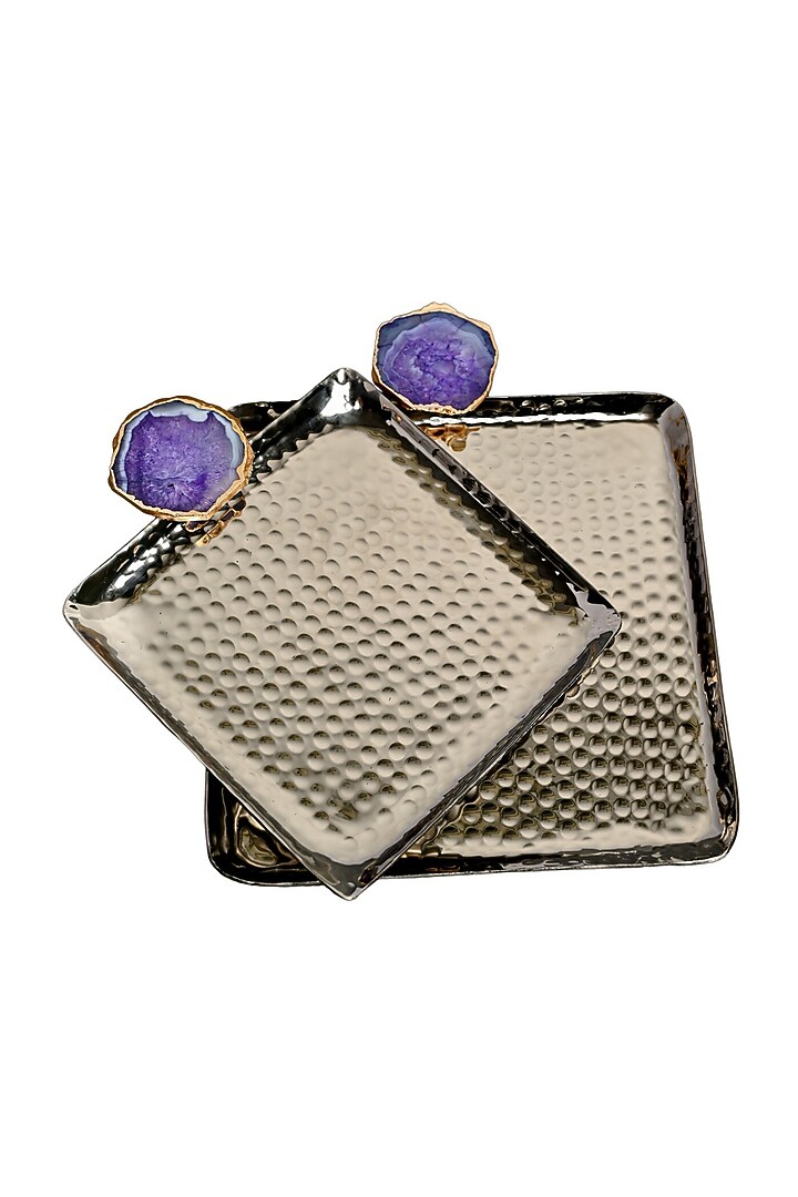 Purple Agate Square Aluminum Tray (Set Of 2) by Home Jewels by Cotton Indya at Pernia's Pop Up Shop