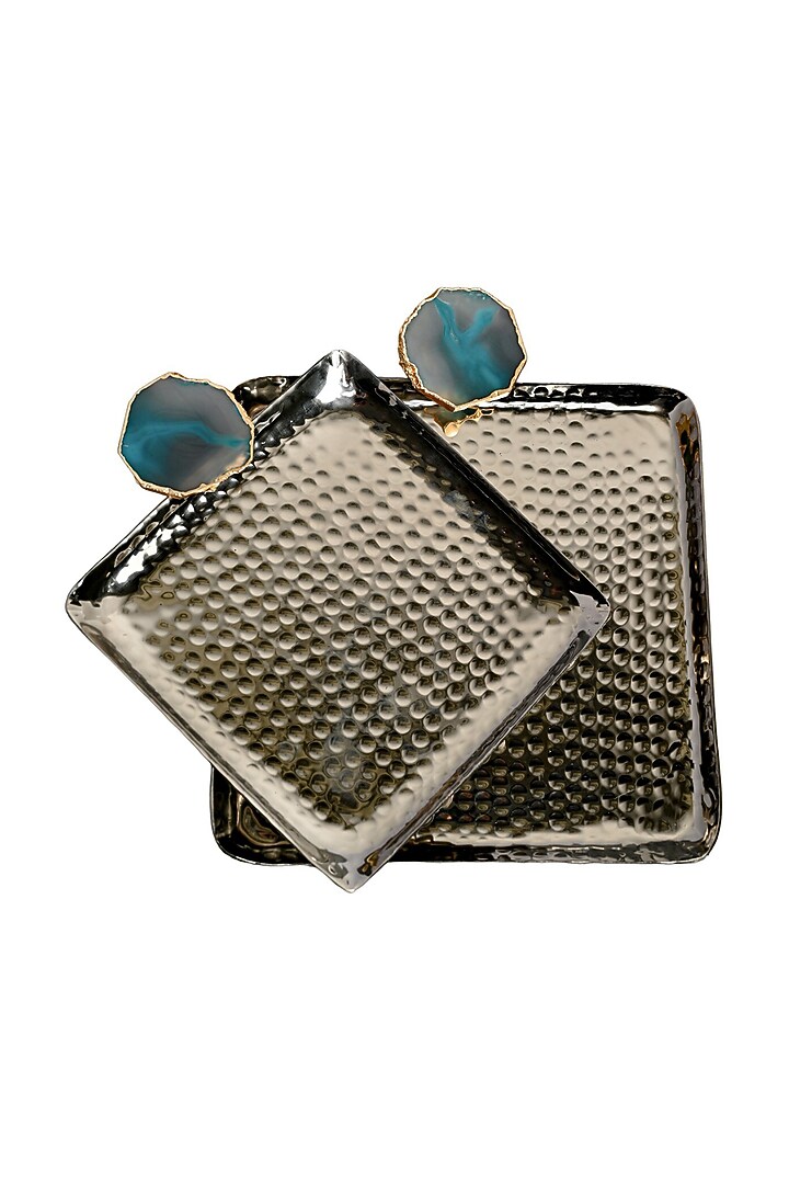 Turquoise Agate Square Aluminum Tray (Set Of 2) by Home Jewels by Cotton Indya at Pernia's Pop Up Shop