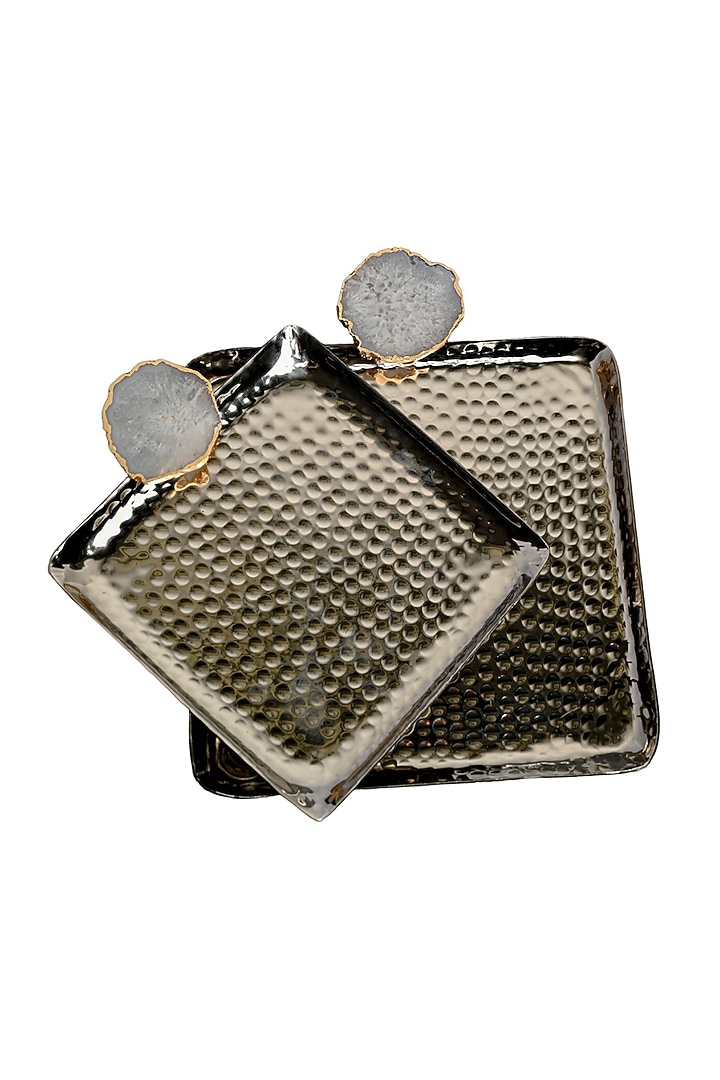 White Agate Square Aluminum Tray (Set Of 2) by Home Jewels by Cotton Indya at Pernia's Pop Up Shop