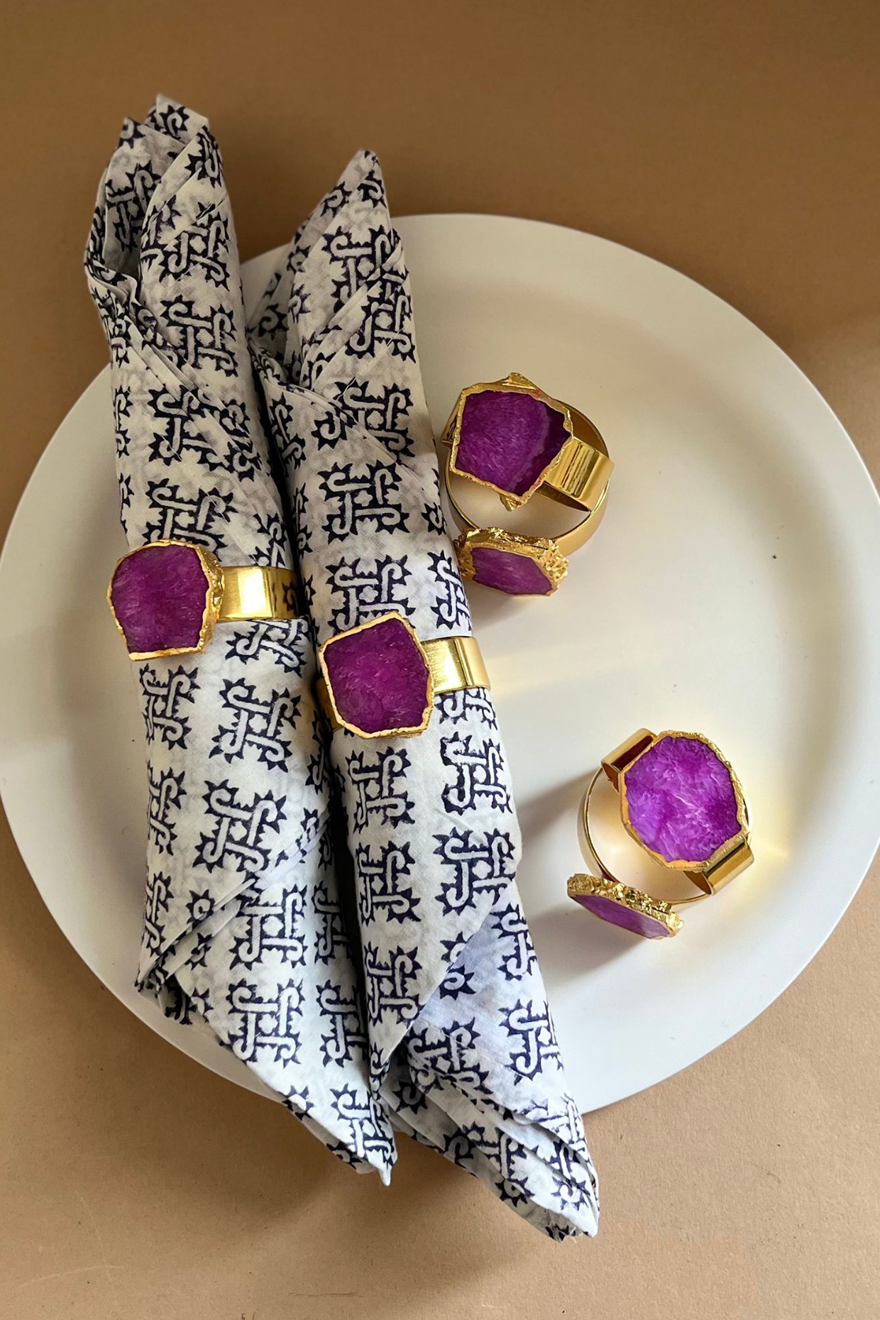 Pink Agate & Metal Napkin Rings (Set of 6) by Home Jewels by Cotton Indya at Pernia's Pop Up Shop