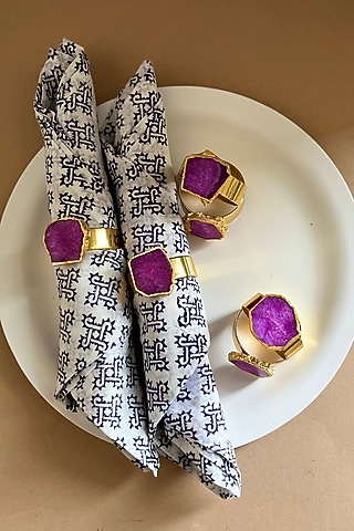 Pink Agate & Metal Napkin Rings (Set of 6) by Home Jewels by Cotton Indya