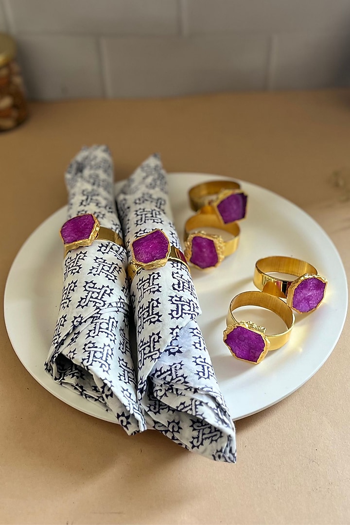 Pink Agate & Metal Napkin Rings (Set of 6) by Home Jewels by Cotton Indya at Pernia's Pop Up Shop