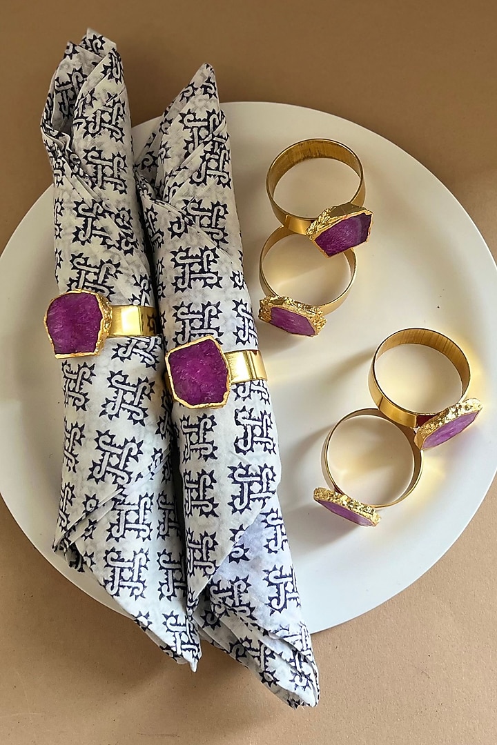 Pink Agate & Metal Napkin Rings (Set of 6) by Home Jewels by Cotton Indya at Pernia's Pop Up Shop