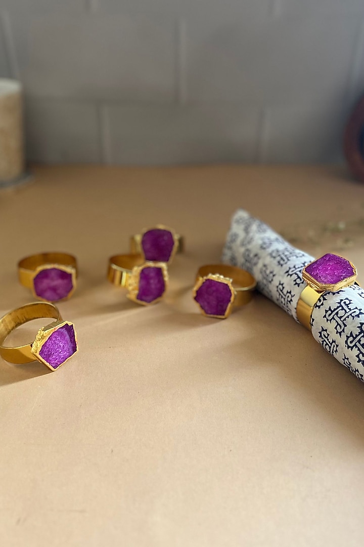 Pink Agate & Metal Napkin Rings (Set of 6) by Home Jewels by Cotton Indya at Pernia's Pop Up Shop