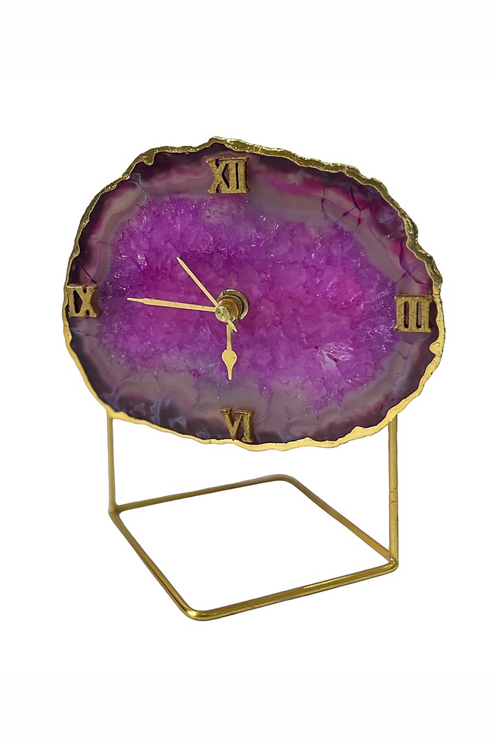 Pink Agate Desk Clock With Metal Stand by Home Jewels by Cotton Indya at Pernia's Pop Up Shop